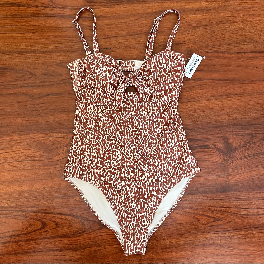 Old Navy Brown & White Leopard-Print One-Piece Swimsuit